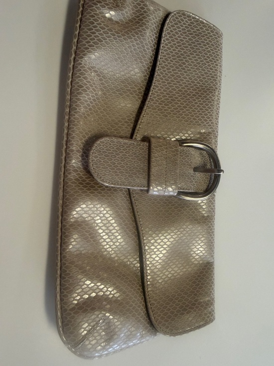Co-Lab Handbags - Taupe Snake-Embossed Buckle Clutch